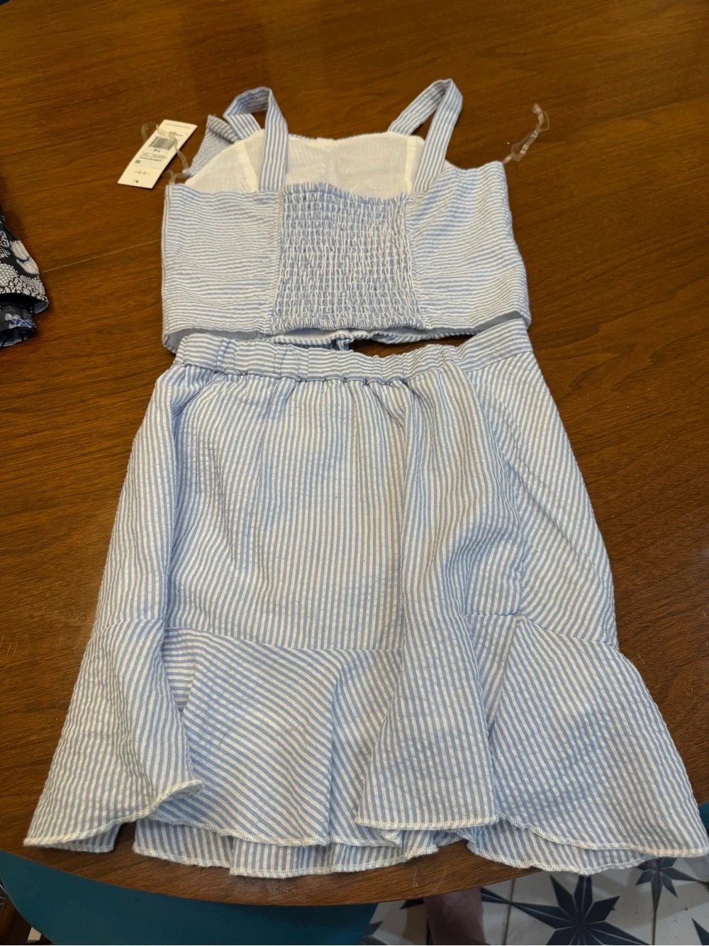 Habitual Girls Blue & White Striped Two-Piece Crop Top and Ruffle Skirt Set